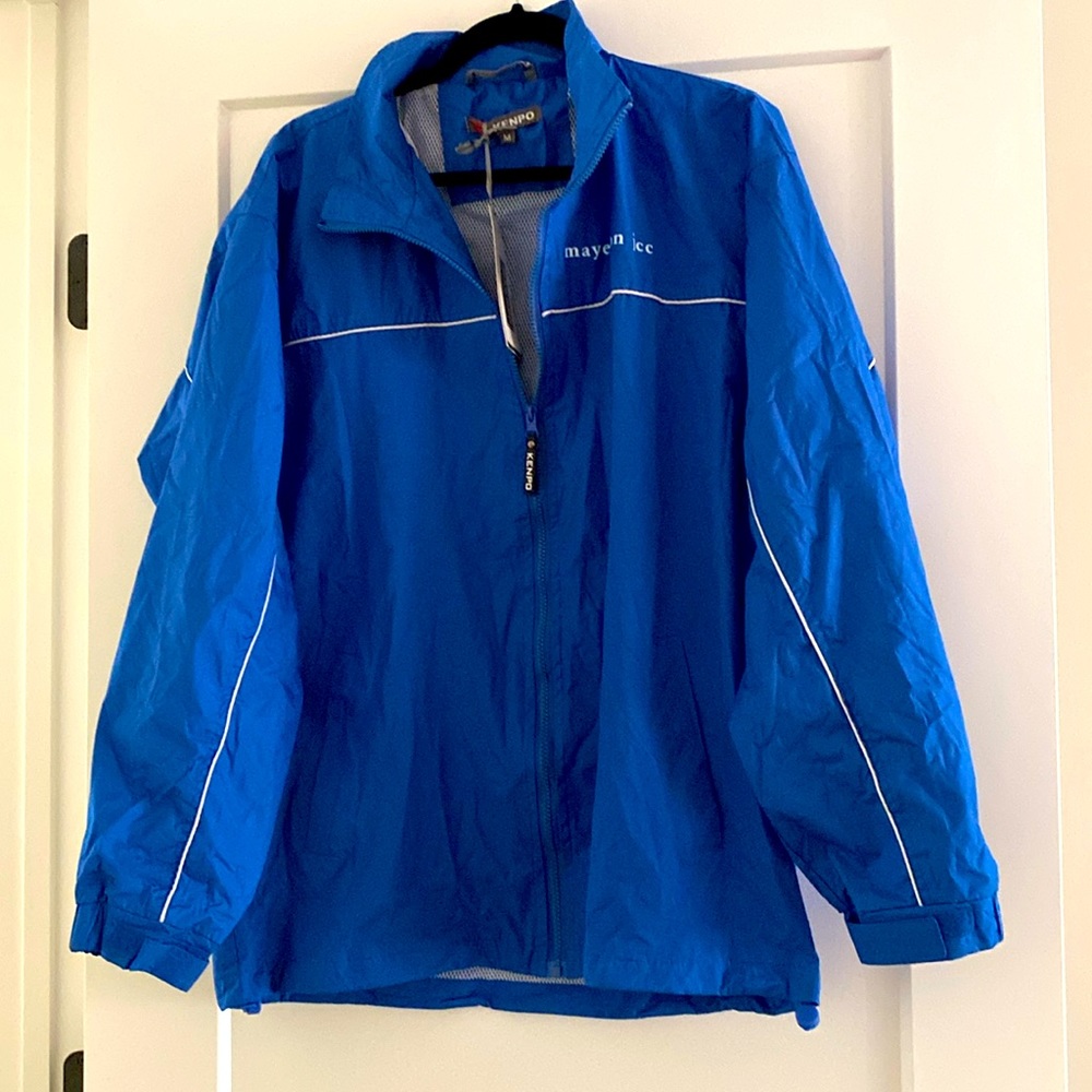 KENPO new with tags Blue Rain Resistant Jacket with Mayerson jcc Logo,